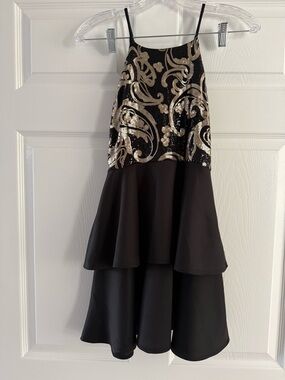 Women’s/Teen Black & Gold Sequin Tiered Dress